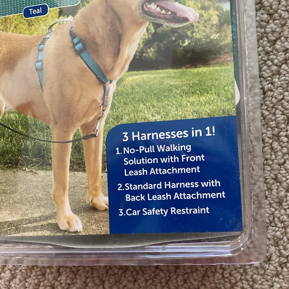 PetSafe 3 in 1 Harness Dogs Size Medium Teal 35 - 65 Pounds Easy Walk Restraint